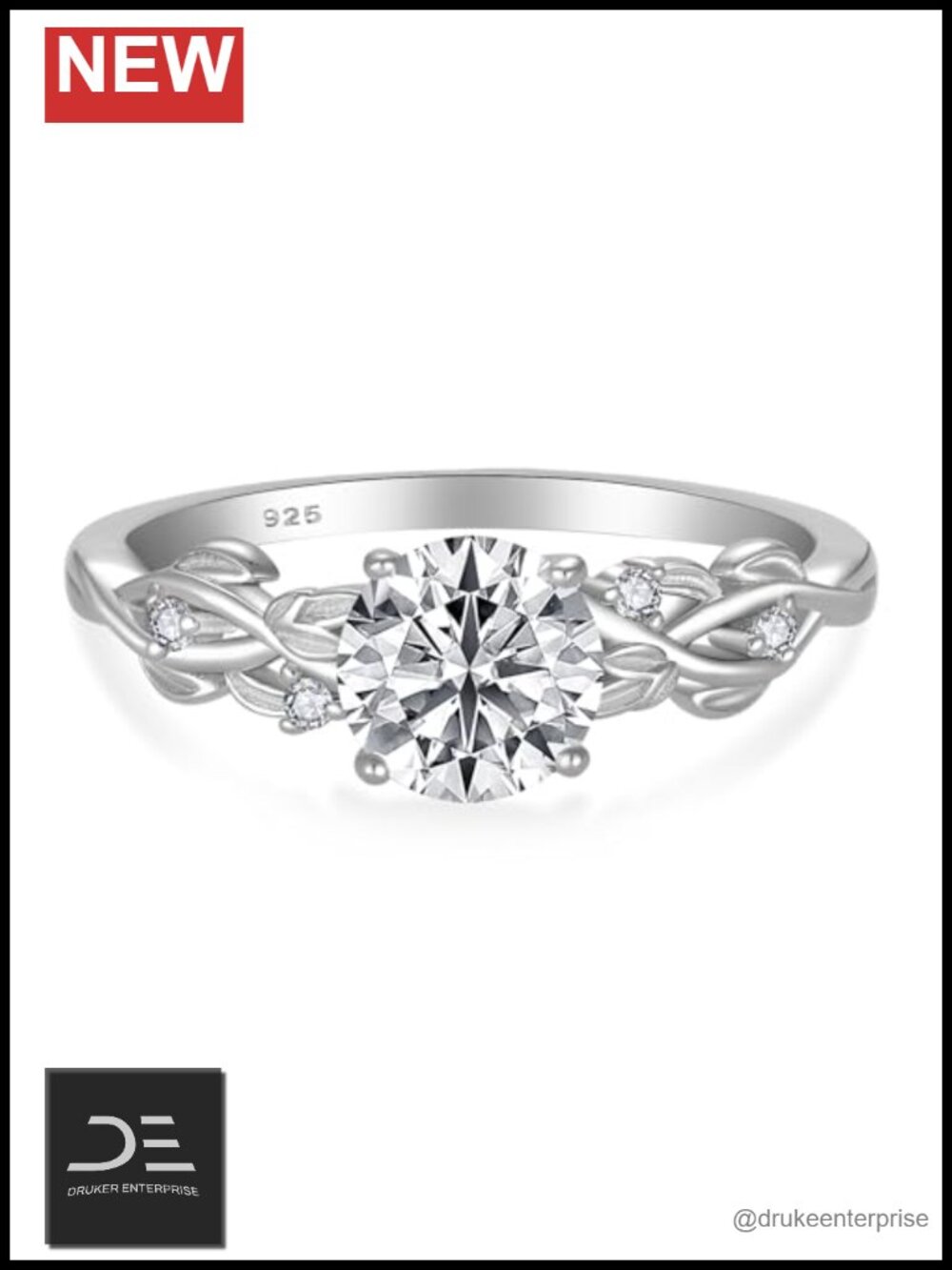 1CT Moissanite Engagement Ring 925 Sterling Silver Leaf Nature Inspired